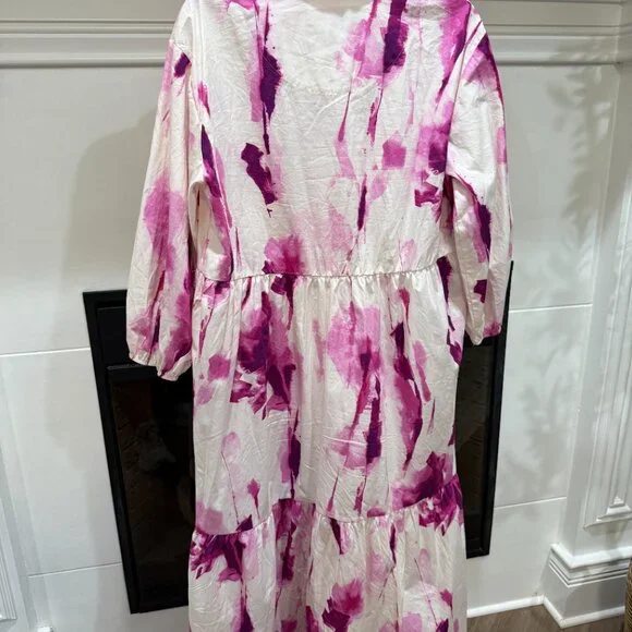 The Bettina Tiered Shirt Dress by Maeve Watercolor Pink - Medium - Picture 3 of 6
